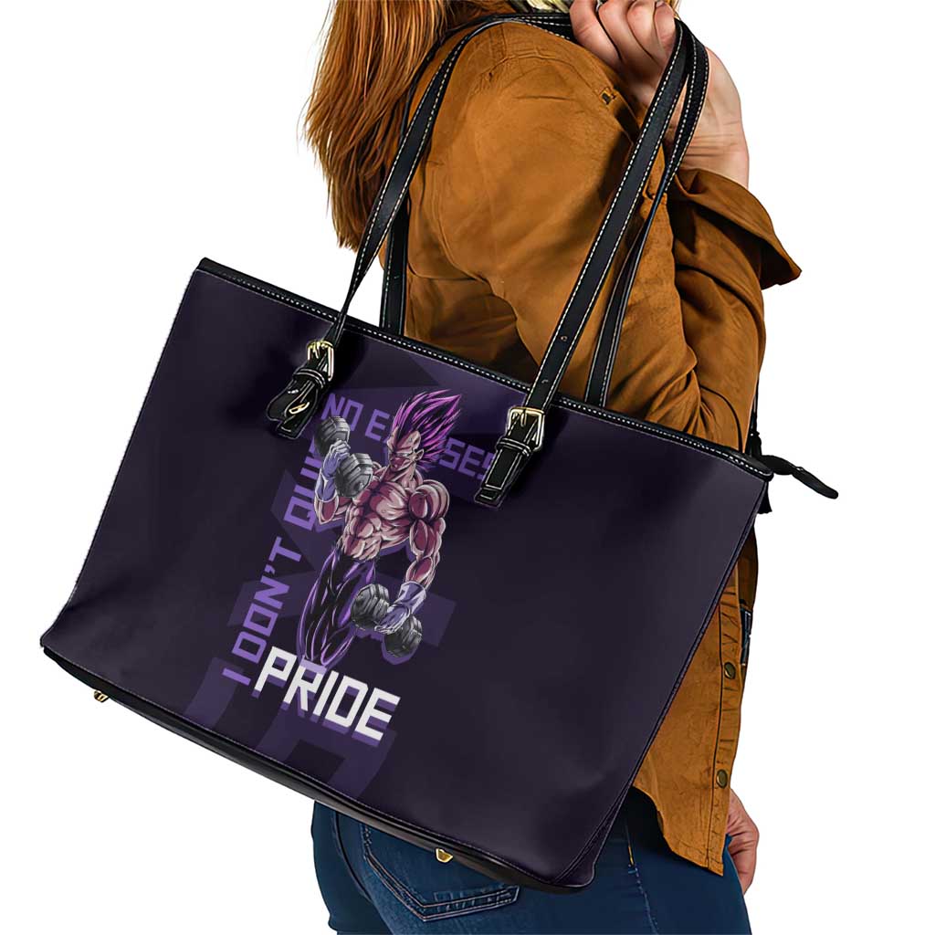 Vegeta Ultra Ego Gym Theme Leather Tote Bag with Dumbbells Power Quote and Pride Design - The Mazicc
