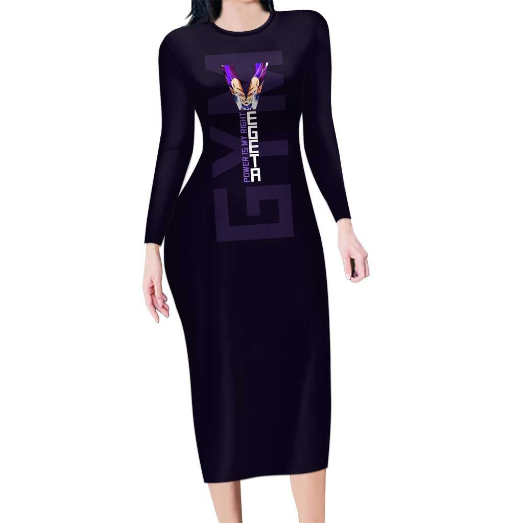 Vegeta Ultra Ego Gym Theme Long Sleeve Bodycon Dress with Dumbbells Power Quote and Pride Design - The Mazicc