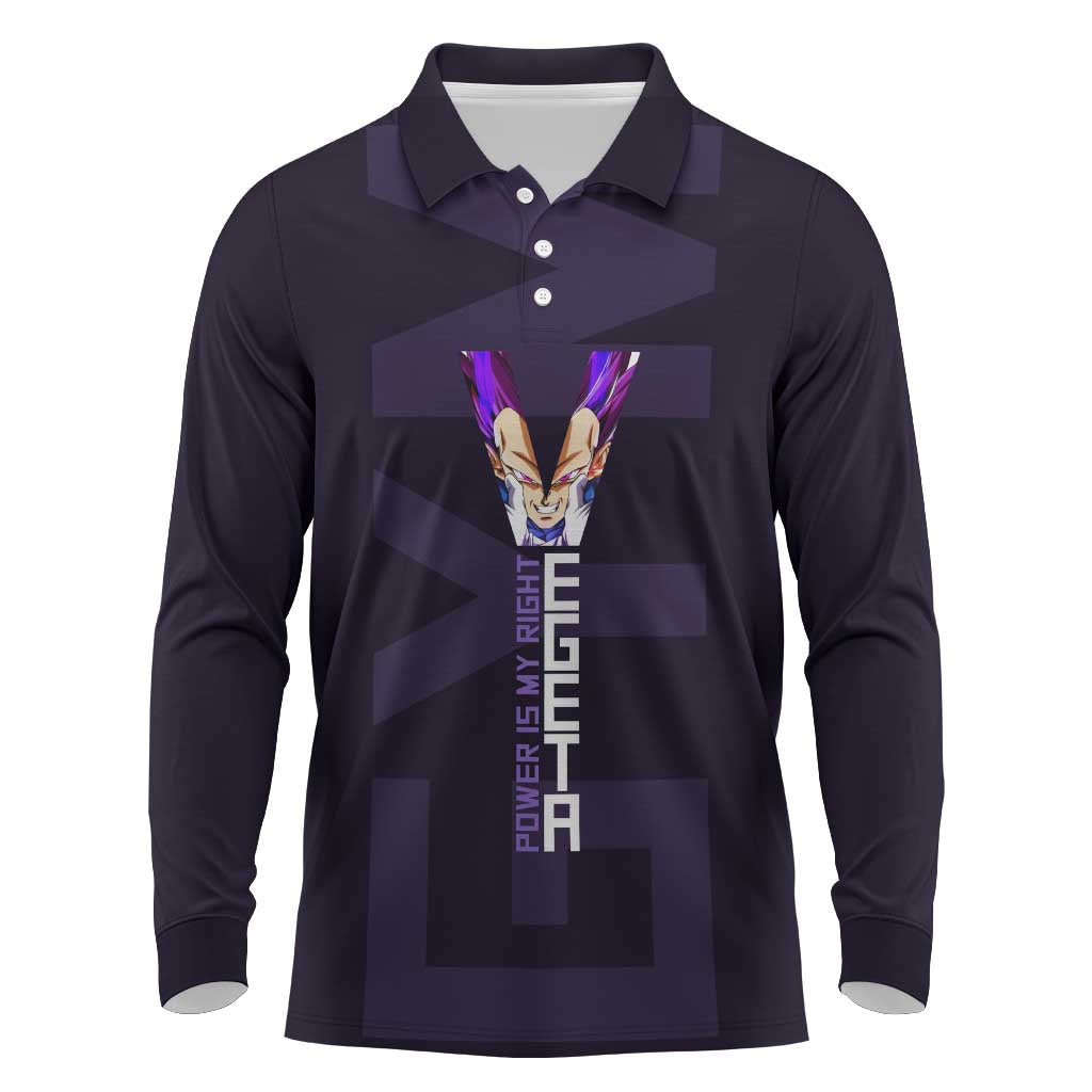 Vegeta Ultra Ego Gym Theme Long Sleeve Polo Shirt with Dumbbells Power Quote and Pride Design - The Mazicc