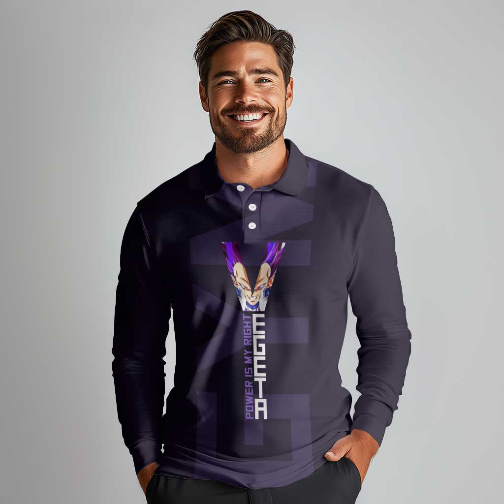 Vegeta Ultra Ego Gym Theme Long Sleeve Polo Shirt with Dumbbells Power Quote and Pride Design - The Mazicc