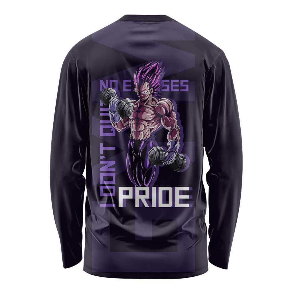 Vegeta Ultra Ego Gym Theme Long Sleeve Shirt with Dumbbells Power Quote and Pride Design - The Mazicc