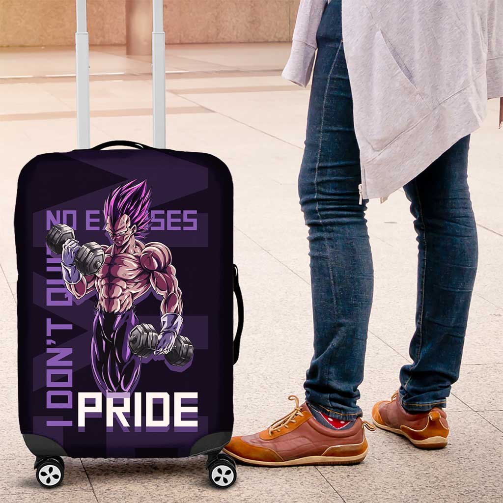Vegeta Ultra Ego Gym Theme Luggage Cover with Dumbbells Power Quote and Pride Design - The Mazicc
