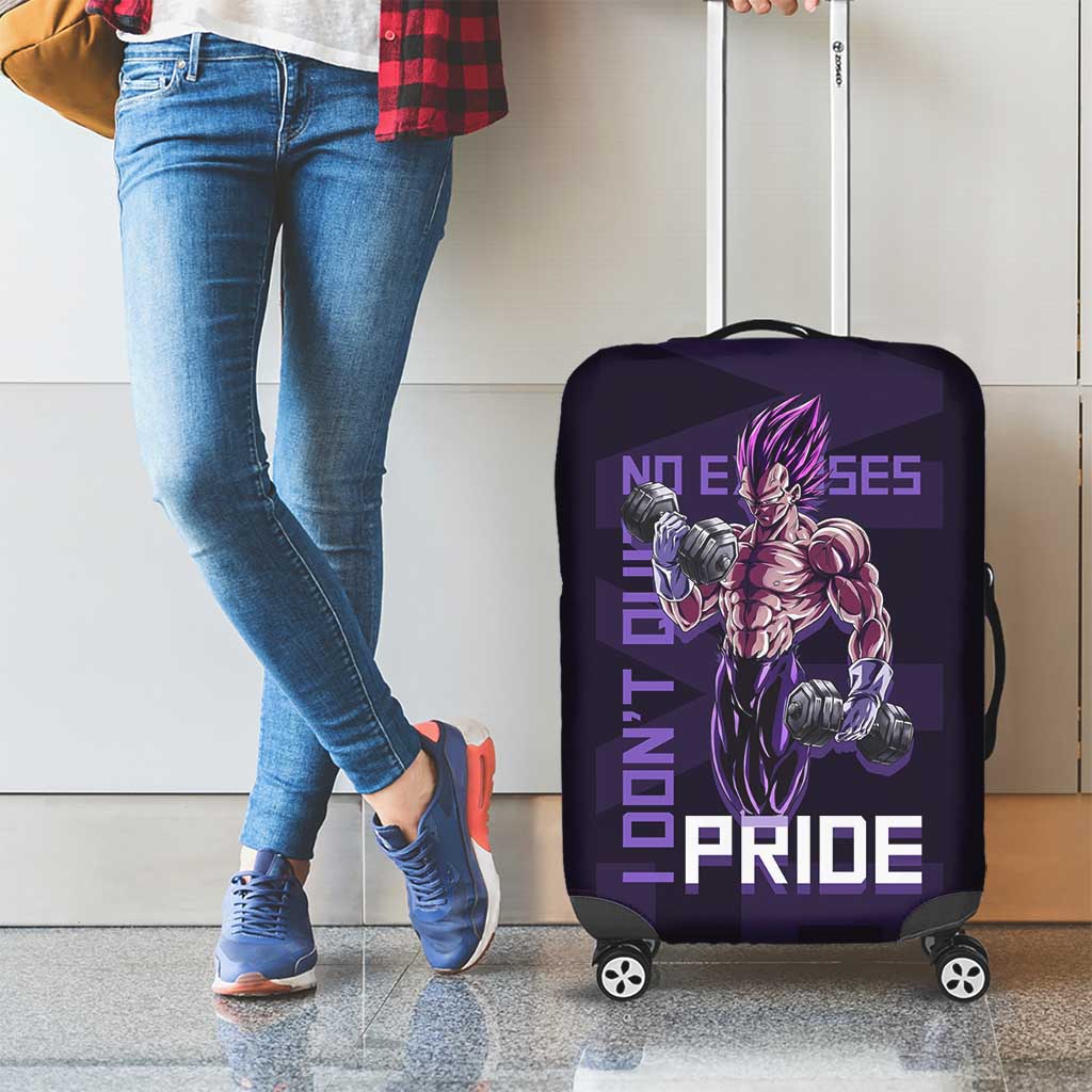 Vegeta Ultra Ego Gym Theme Luggage Cover with Dumbbells Power Quote and Pride Design - The Mazicc