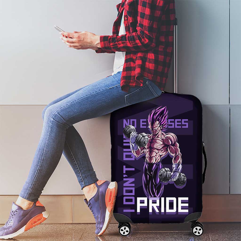 Vegeta Ultra Ego Gym Theme Luggage Cover with Dumbbells Power Quote and Pride Design - The Mazicc