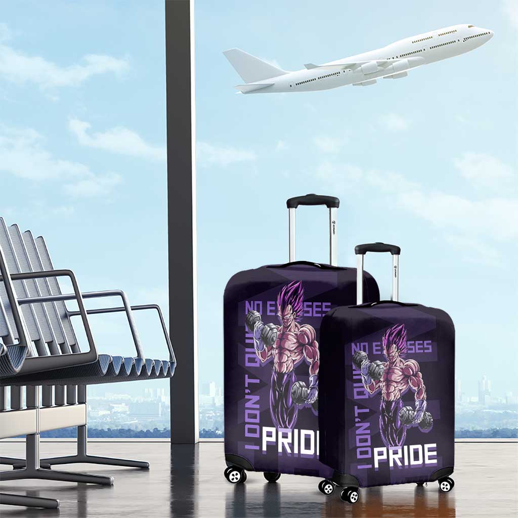 Vegeta Ultra Ego Gym Theme Luggage Cover with Dumbbells Power Quote and Pride Design - The Mazicc