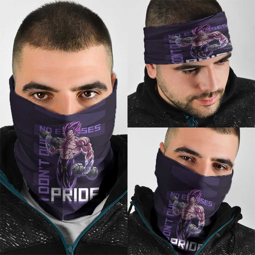 Vegeta Ultra Ego Gym Theme Neck Gaiter with Dumbbells Power Quote and Pride Design - The Mazicc