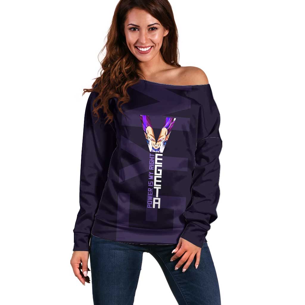 Vegeta Ultra Ego Gym Theme Off Shoulder Sweater with Dumbbells Power Quote and Pride Design - The Mazicc