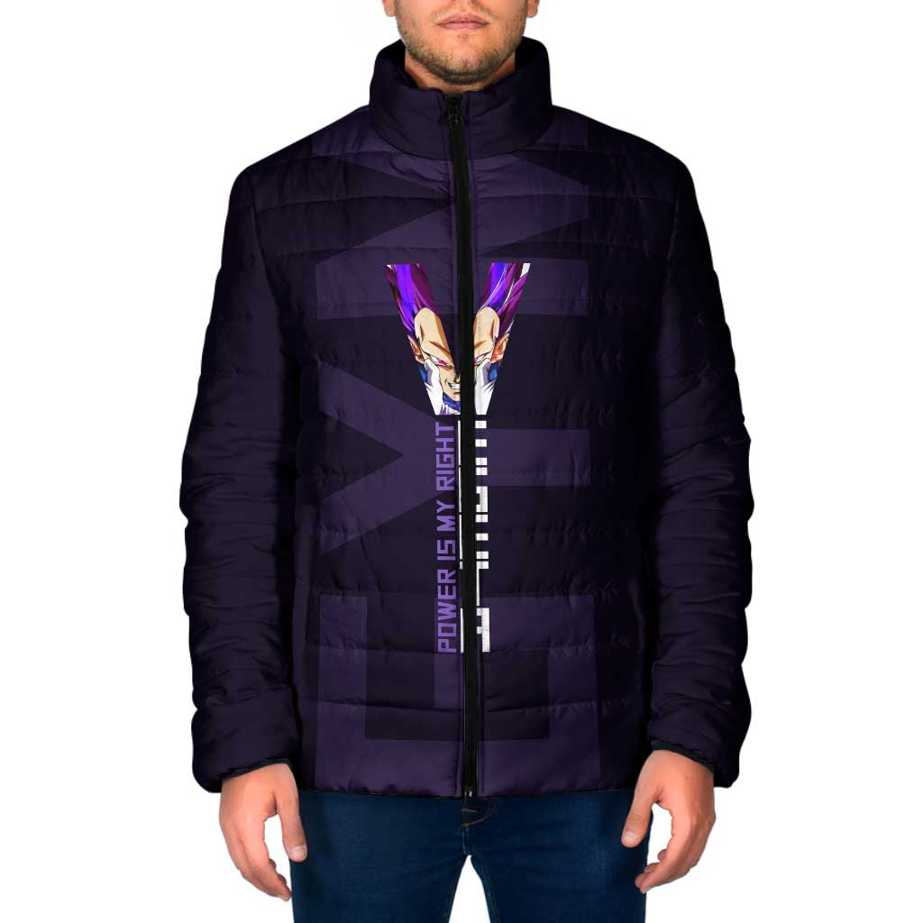 Vegeta Ultra Ego Gym Theme Padded Jacket with Dumbbells Power Quote and Pride Design - The Mazicc