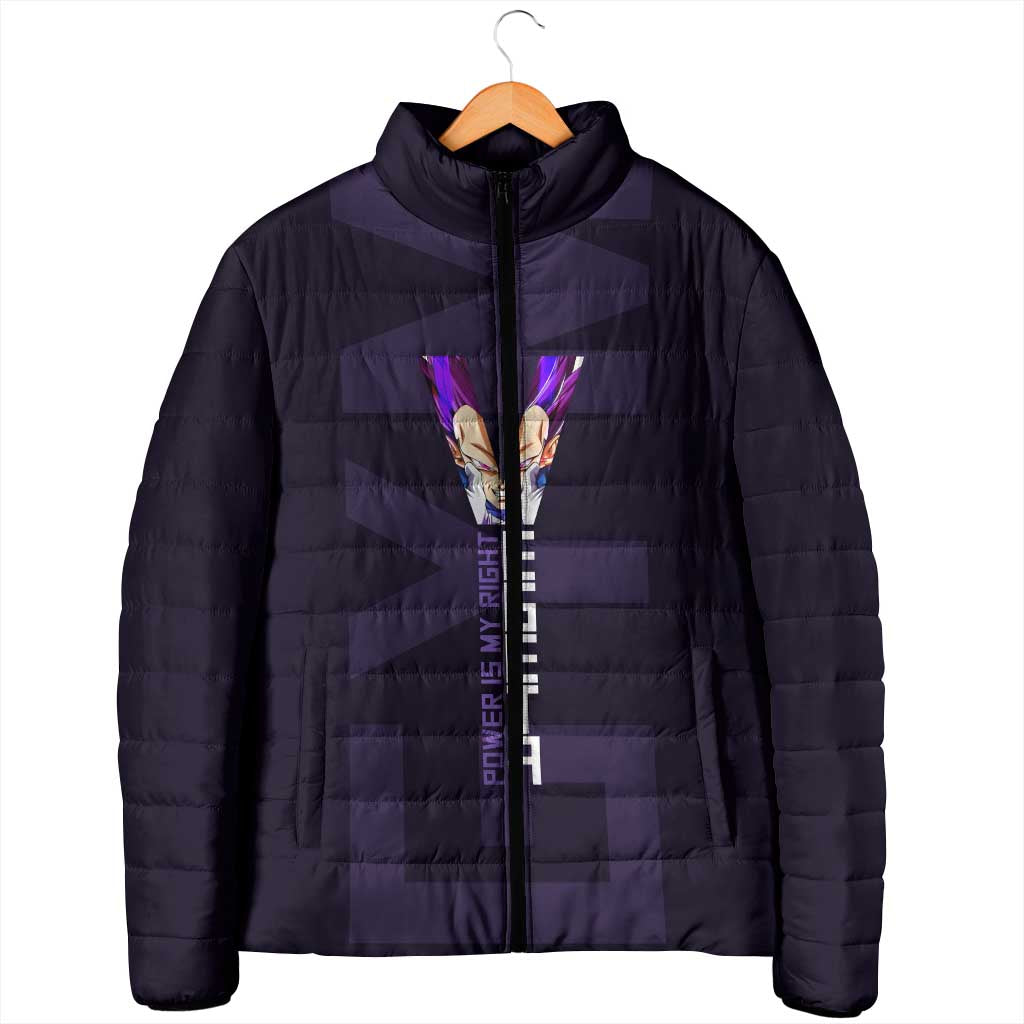 Vegeta Ultra Ego Gym Theme Padded Jacket with Dumbbells Power Quote and Pride Design - The Mazicc