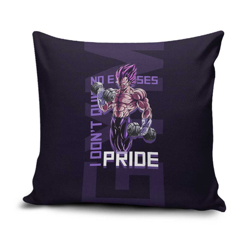 Vegeta Ultra Ego Gym Theme Pillow Cover with Dumbbells Power Quote and Pride Design - The Mazicc