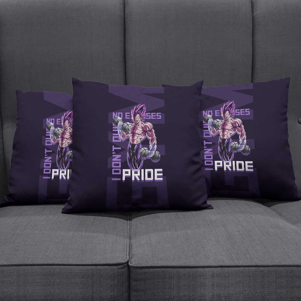 Vegeta Ultra Ego Gym Theme Pillow Cover with Dumbbells Power Quote and Pride Design - The Mazicc