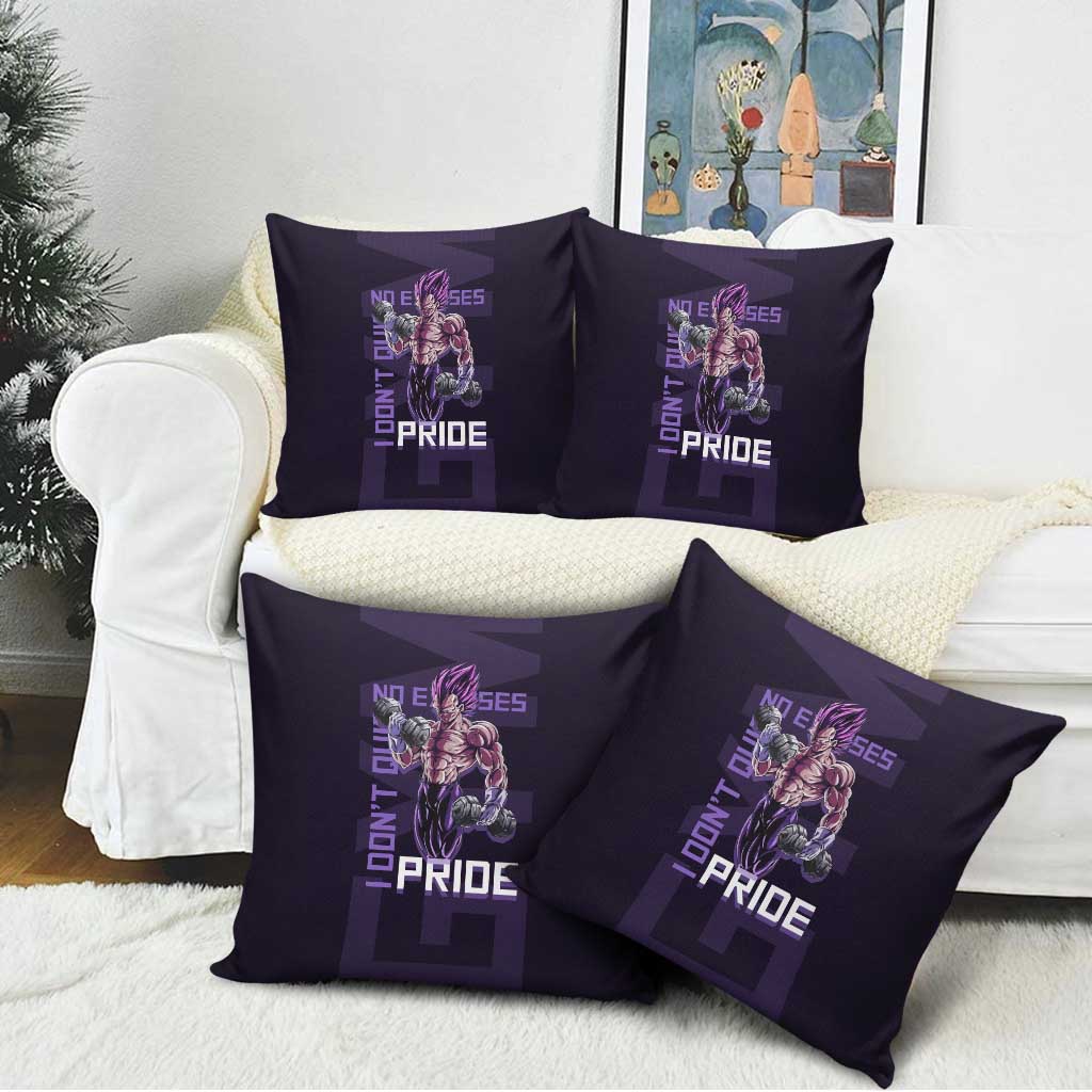 Vegeta Ultra Ego Gym Theme Pillow Cover with Dumbbells Power Quote and Pride Design - The Mazicc