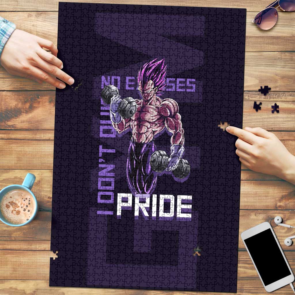 Vegeta Ultra Ego Gym Theme Puzzle with Dumbbells Power Quote and Pride Design - The Mazicc
