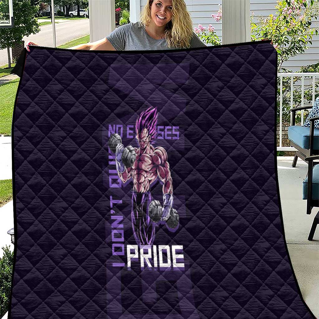Vegeta Ultra Ego Gym Theme Quilt with Dumbbells Power Quote and Pride Design - The Mazicc
