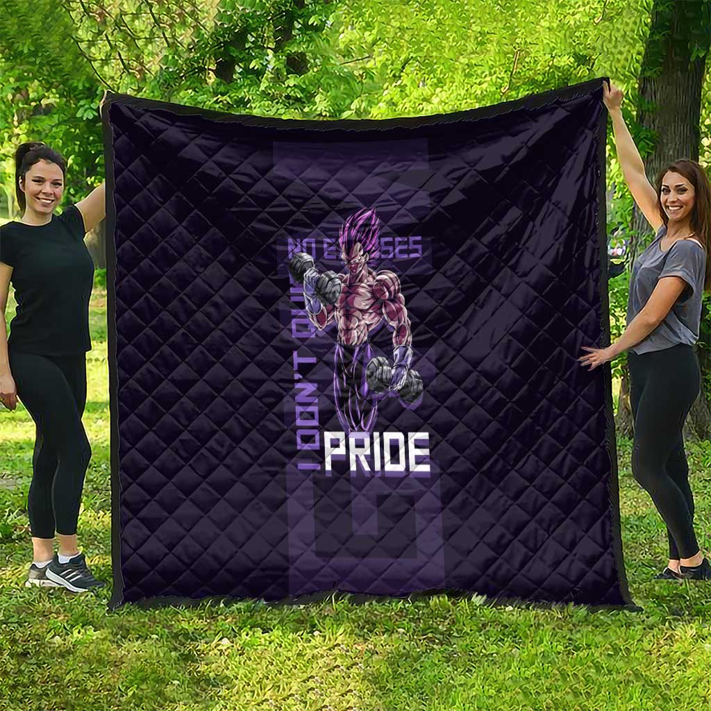 Vegeta Ultra Ego Gym Theme Quilt with Dumbbells Power Quote and Pride Design - The Mazicc