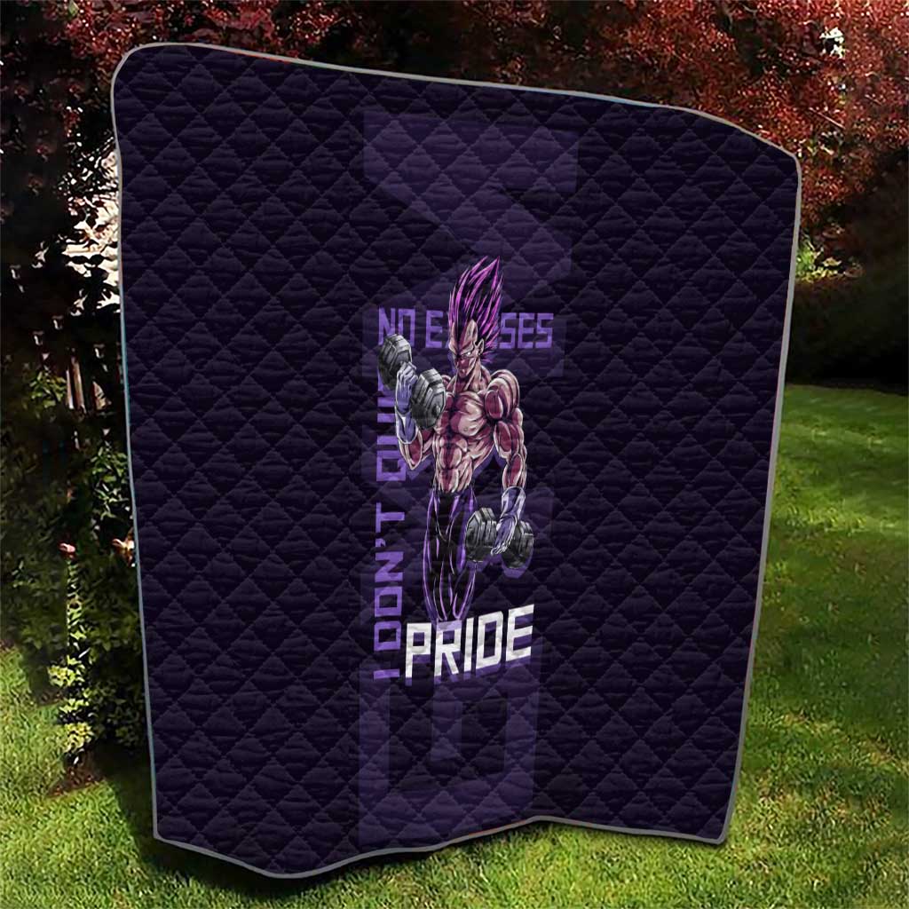 Vegeta Ultra Ego Gym Theme Quilt with Dumbbells Power Quote and Pride Design - The Mazicc