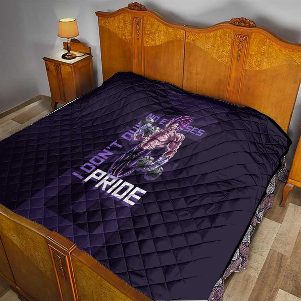 Vegeta Ultra Ego Gym Theme Quilt with Dumbbells Power Quote and Pride Design - The Mazicc