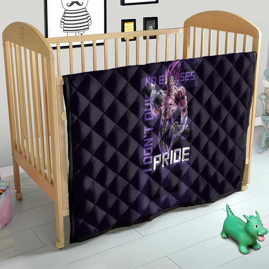 Vegeta Ultra Ego Gym Theme Quilt with Dumbbells Power Quote and Pride Design - The Mazicc