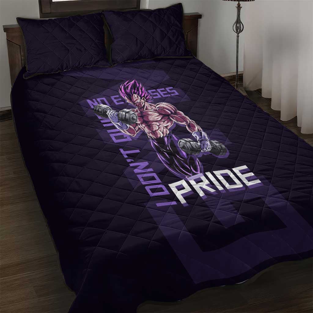 Vegeta Ultra Ego Gym Theme Quilt Bed Set with Dumbbells Power Quote and Pride Design - The Mazicc