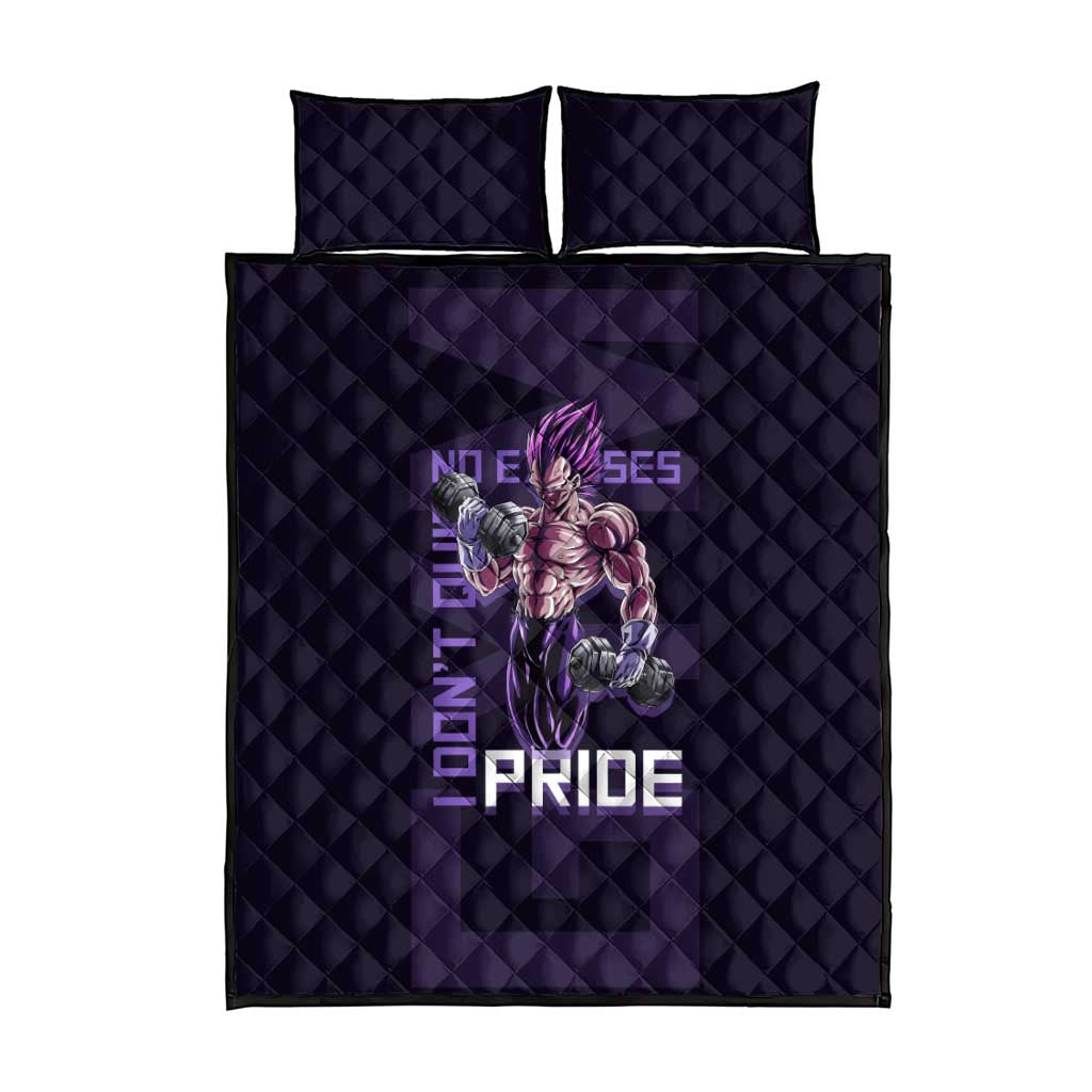 Vegeta Ultra Ego Gym Theme Quilt Bed Set with Dumbbells Power Quote and Pride Design - The Mazicc