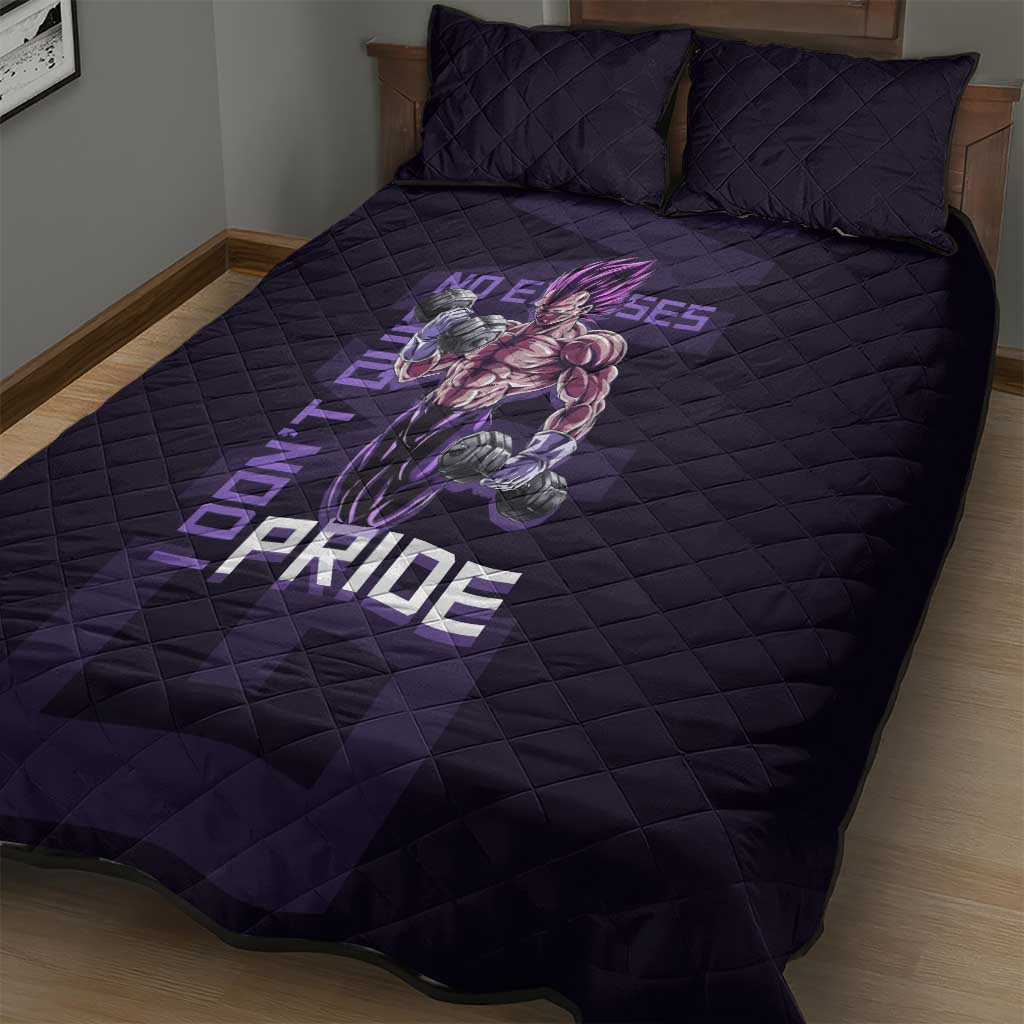Vegeta Ultra Ego Gym Theme Quilt Bed Set with Dumbbells Power Quote and Pride Design - The Mazicc