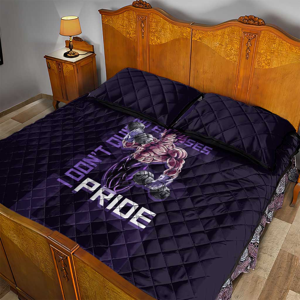 Vegeta Ultra Ego Gym Theme Quilt Bed Set with Dumbbells Power Quote and Pride Design - The Mazicc