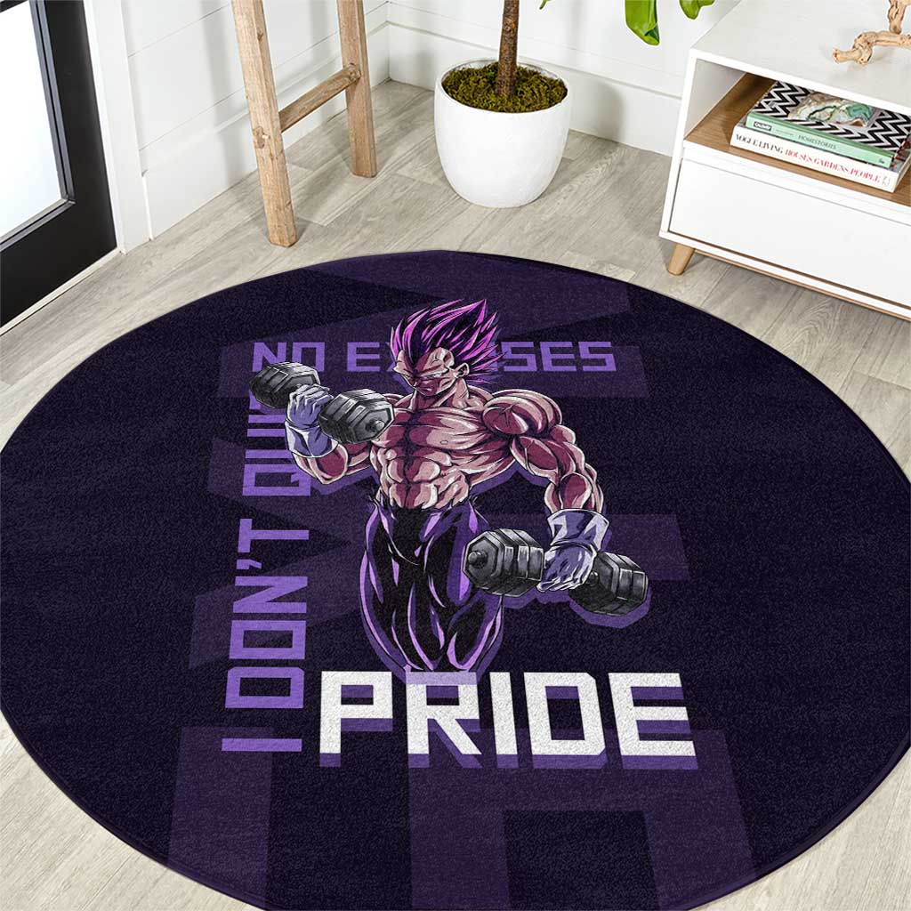 Vegeta Ultra Ego Gym Theme Round Carpet with Dumbbells Power Quote and Pride Design - The Mazicc
