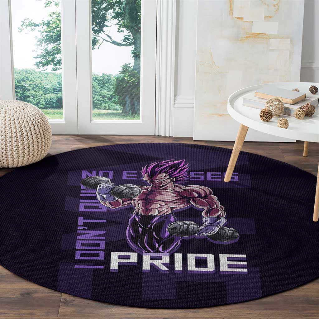 Vegeta Ultra Ego Gym Theme Round Carpet with Dumbbells Power Quote and Pride Design - The Mazicc