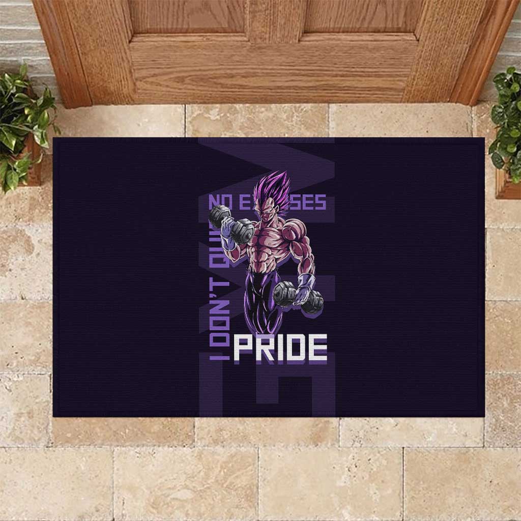 Vegeta Ultra Ego Gym Theme Rubber Doormat with Dumbbells Power Quote and Pride Design - The Mazicc