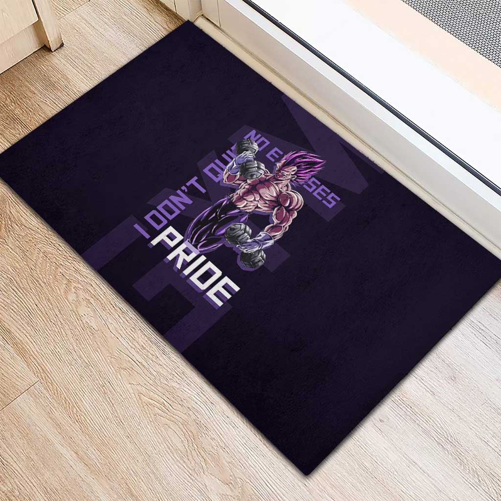 Vegeta Ultra Ego Gym Theme Rubber Doormat with Dumbbells Power Quote and Pride Design - The Mazicc