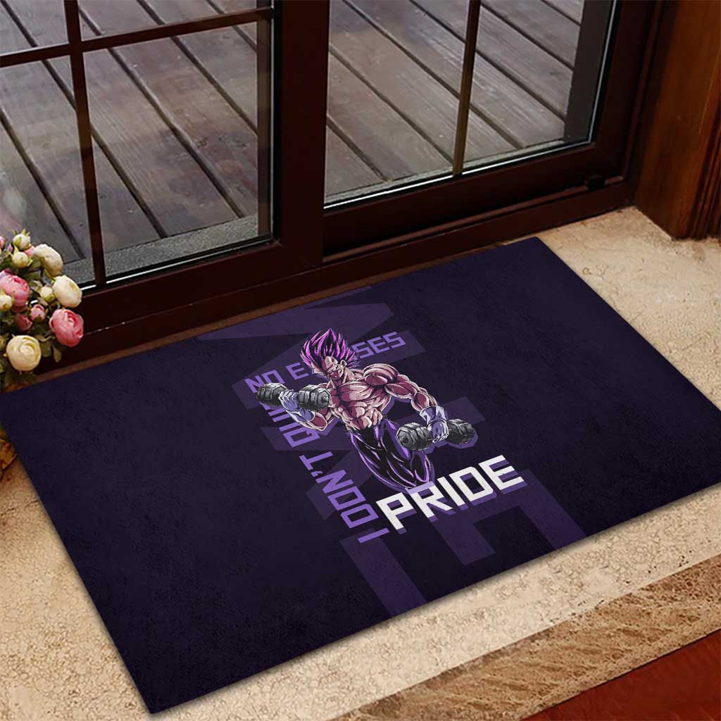 Vegeta Ultra Ego Gym Theme Rubber Doormat with Dumbbells Power Quote and Pride Design - The Mazicc