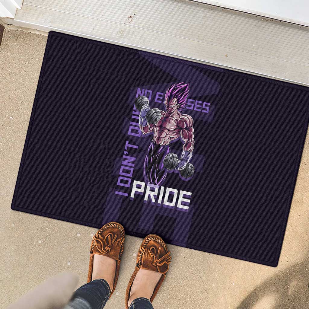 Vegeta Ultra Ego Gym Theme Rubber Doormat with Dumbbells Power Quote and Pride Design - The Mazicc