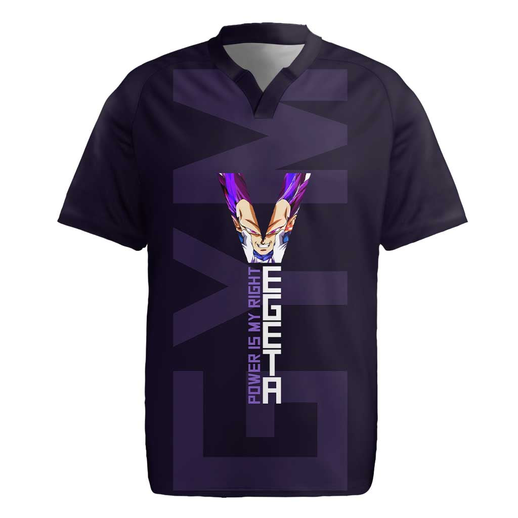 Vegeta Ultra Ego Gym Theme Rugby Jersey with Dumbbells Power Quote and Pride Design - The Mazicc