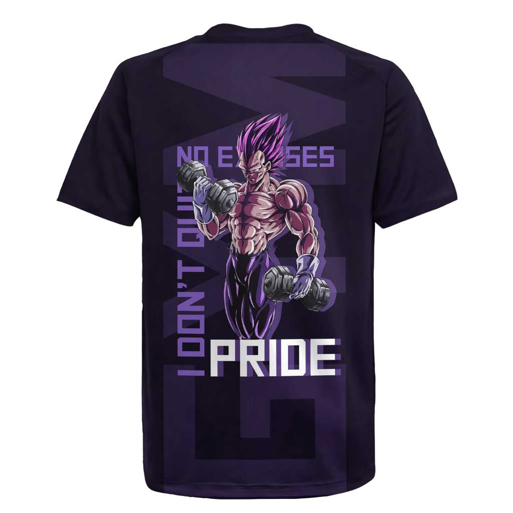 Vegeta Ultra Ego Gym Theme Rugby Jersey with Dumbbells Power Quote and Pride Design - The Mazicc