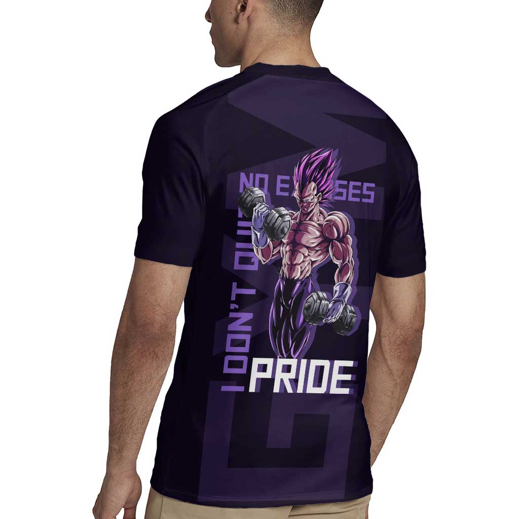 Vegeta Ultra Ego Gym Theme Rugby Jersey with Dumbbells Power Quote and Pride Design - The Mazicc