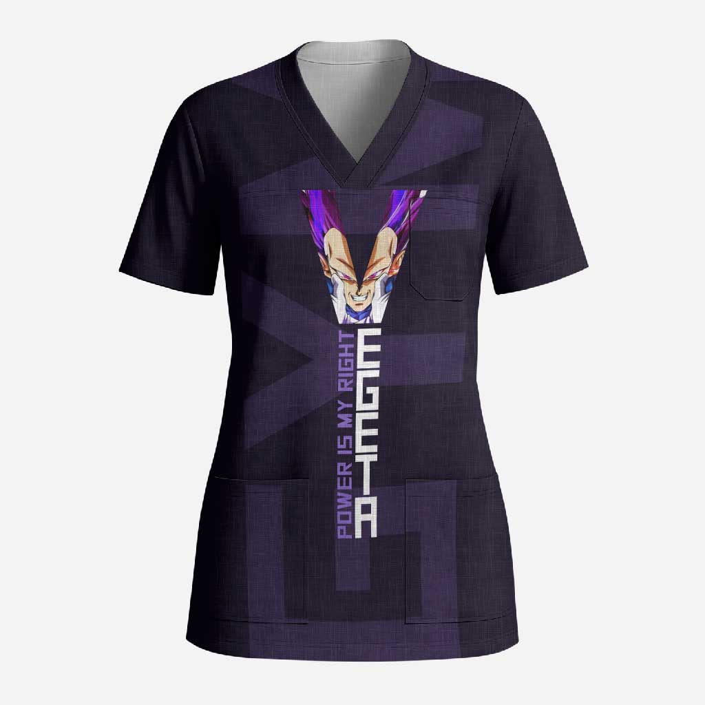 Vegeta Ultra Ego Gym Theme Scrub Top with Dumbbells Power Quote and Pride Design - The Mazicc