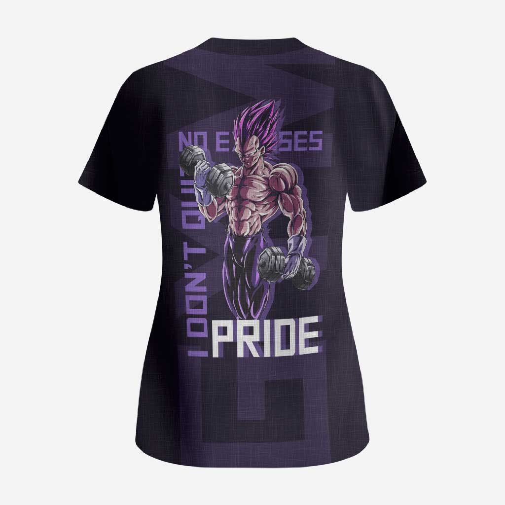 Vegeta Ultra Ego Gym Theme Scrub Top with Dumbbells Power Quote and Pride Design - The Mazicc