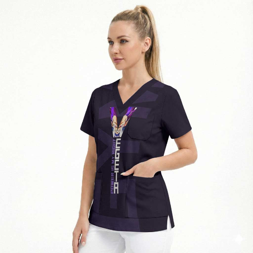 Vegeta Ultra Ego Gym Theme Scrub Top with Dumbbells Power Quote and Pride Design - The Mazicc