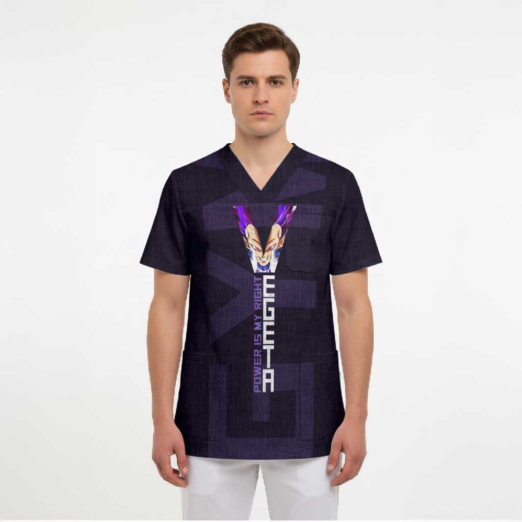 Vegeta Ultra Ego Gym Theme Scrub Top with Dumbbells Power Quote and Pride Design - The Mazicc