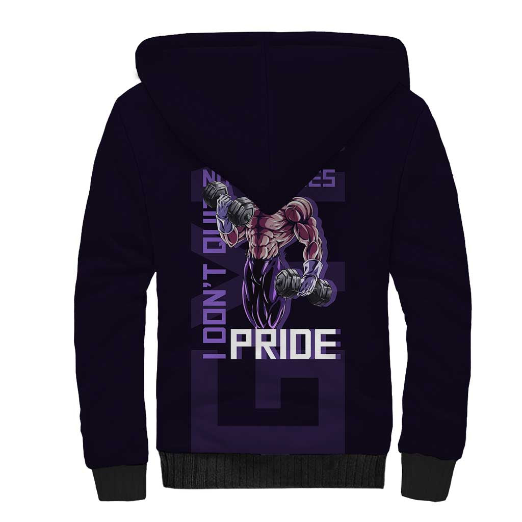 Vegeta Ultra Ego Gym Theme Sherpa Hoodie with Dumbbells Power Quote and Pride Design - The Mazicc