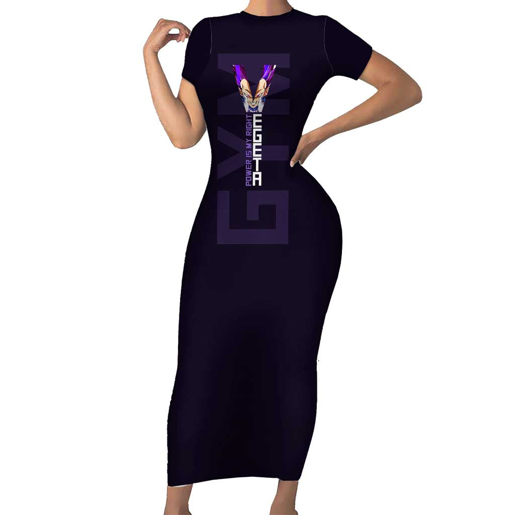 Vegeta Ultra Ego Gym Theme Short Sleeve Bodycon Dress with Dumbbells Power Quote and Pride Design - The Mazicc