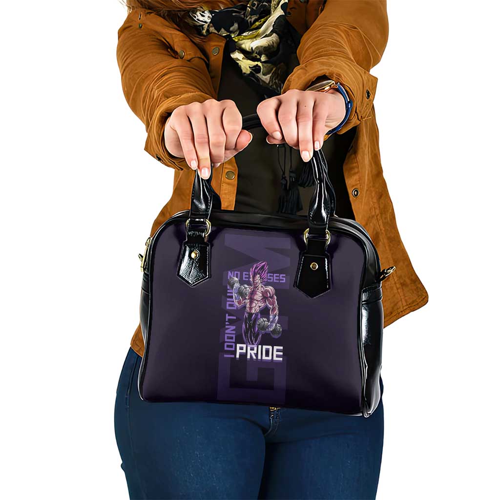 Vegeta Ultra Ego Gym Theme Shoulder Handbag with Dumbbells Power Quote and Pride Design - The Mazicc