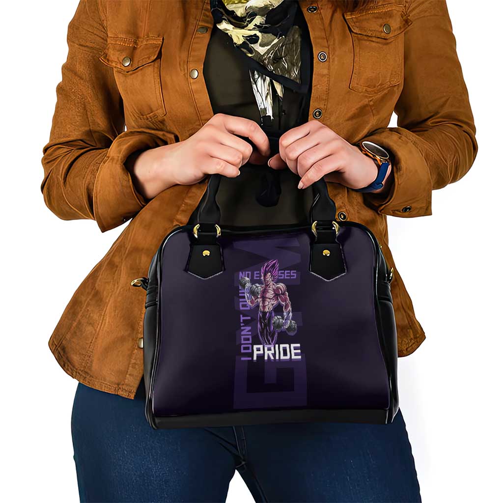 Vegeta Ultra Ego Gym Theme Shoulder Handbag with Dumbbells Power Quote and Pride Design - The Mazicc