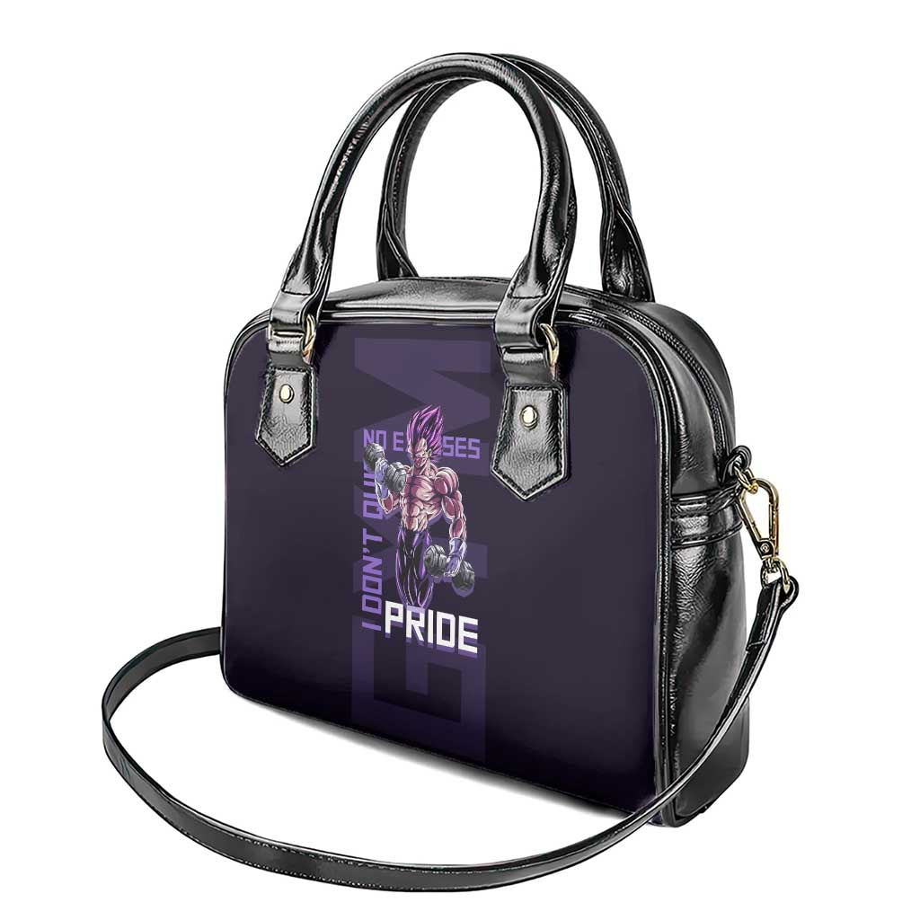 Vegeta Ultra Ego Gym Theme Shoulder Handbag with Dumbbells Power Quote and Pride Design - The Mazicc