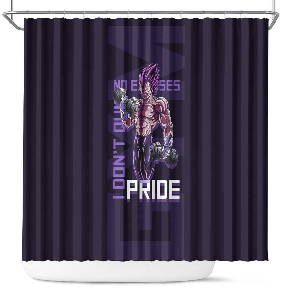 Vegeta Ultra Ego Gym Theme Shower Curtain with Dumbbells Power Quote and Pride Design - The Mazicc