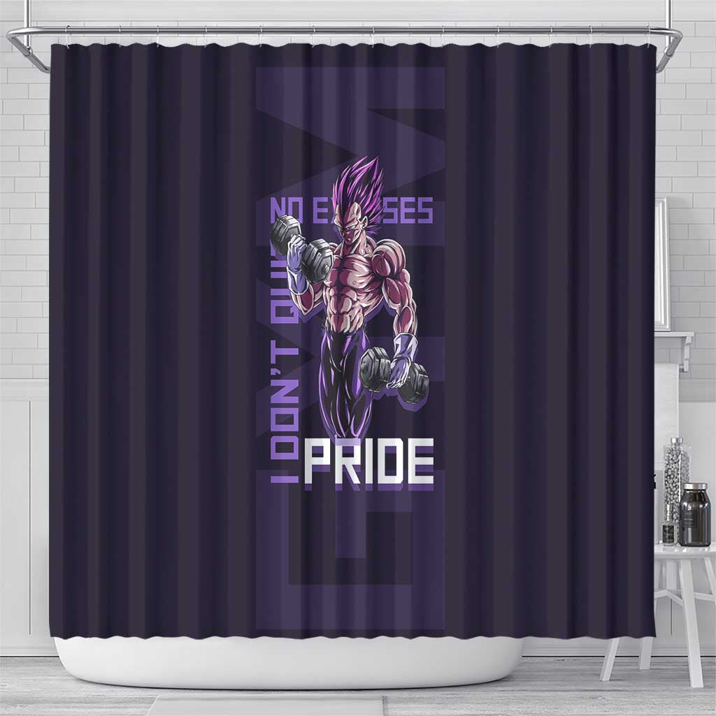 Vegeta Ultra Ego Gym Theme Shower Curtain with Dumbbells Power Quote and Pride Design - The Mazicc