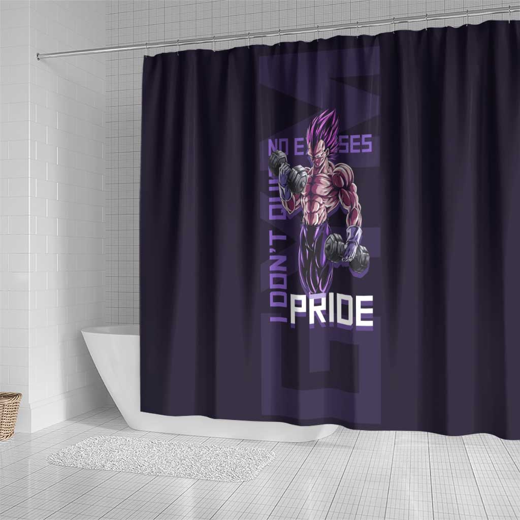 Vegeta Ultra Ego Gym Theme Shower Curtain with Dumbbells Power Quote and Pride Design - The Mazicc