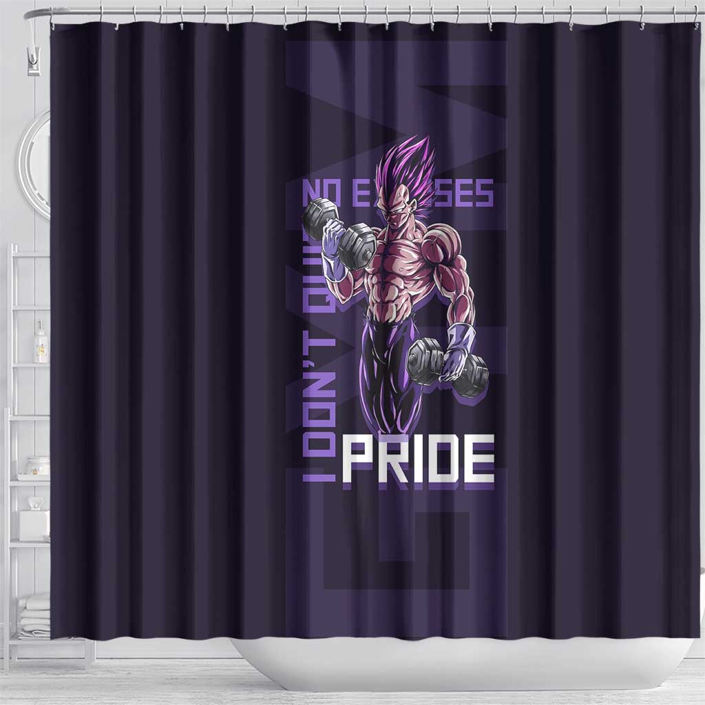 Vegeta Ultra Ego Gym Theme Shower Curtain with Dumbbells Power Quote and Pride Design - The Mazicc