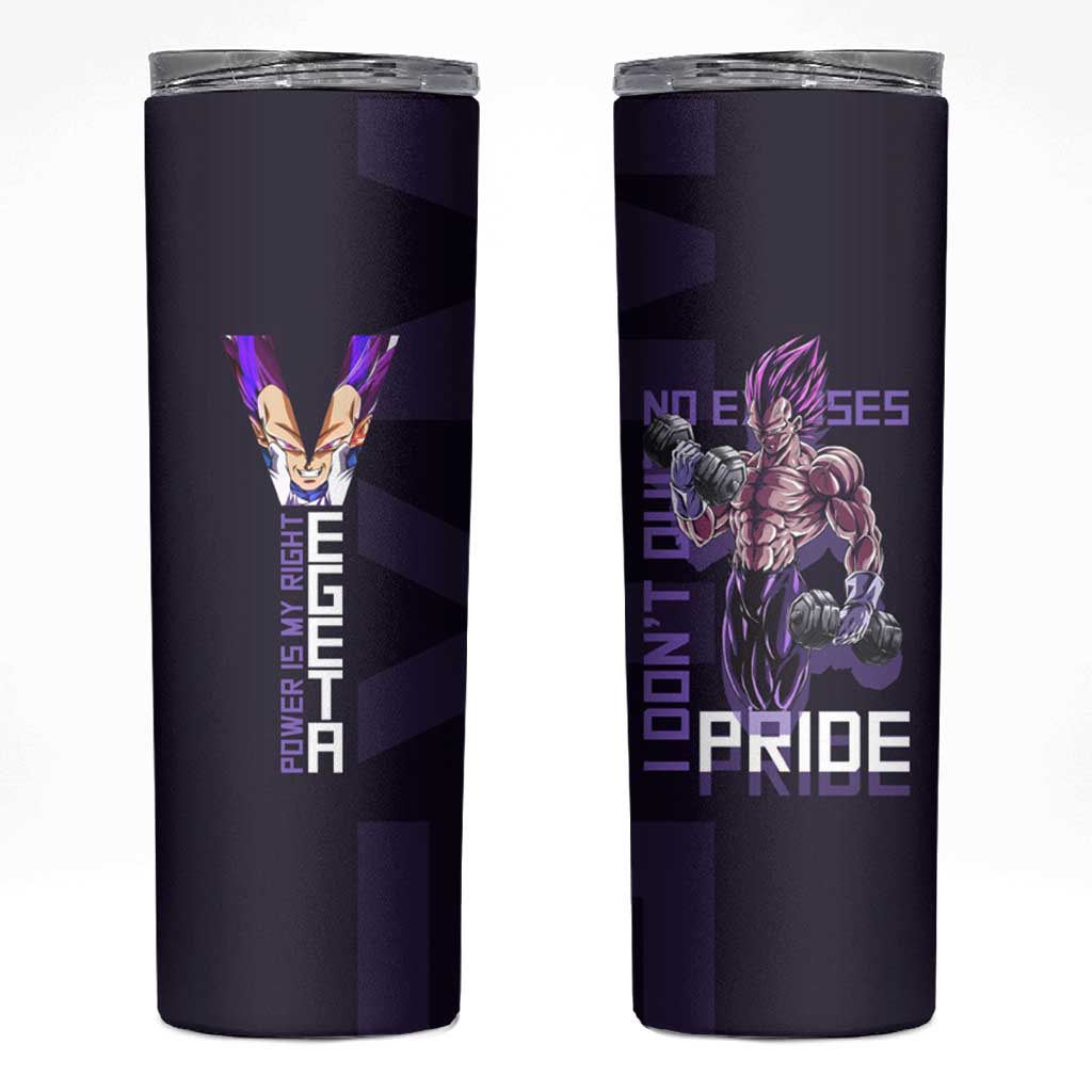 Vegeta Ultra Ego Gym Theme Skinny Tumbler with Dumbbells Power Quote and Pride Design - The Mazicc