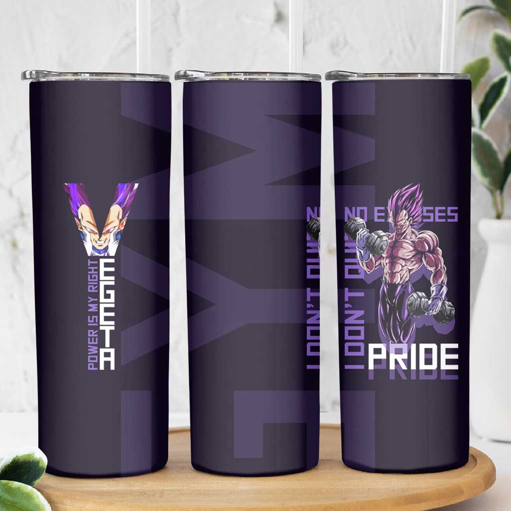 Vegeta Ultra Ego Gym Theme Skinny Tumbler with Dumbbells Power Quote and Pride Design - The Mazicc